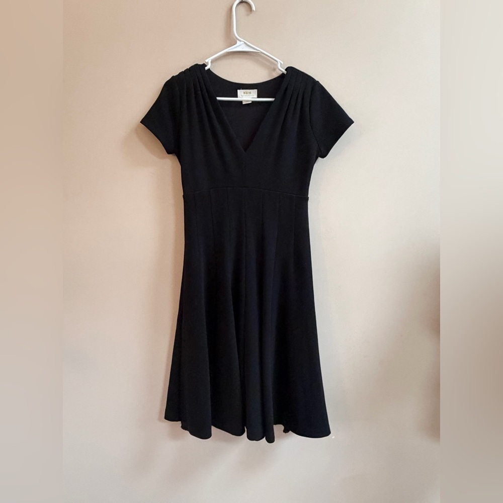 Maeve Anthropologie Black Lincoln Center Short Sleeve Midi Dress, Casual Evening